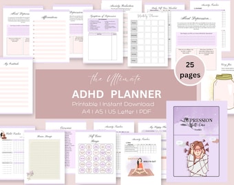 ADHD Planner Adult Printable, Adhd Planner Adult, Mental Health Printable Self-Care Toolkit weekly planner monthly planner adhd life planner
