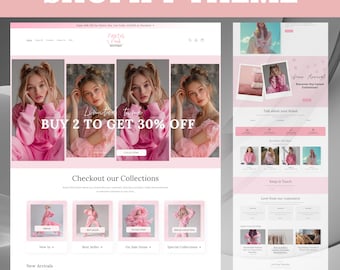 Shopify Theme, Shopify Website for Boutique, Pastel Pink Shopify Templates, Shopify Website Design, Shopify Theme, Website templates