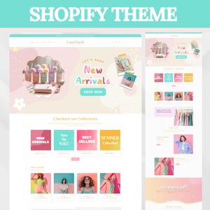 Shopify Theme, Shopify Website for Boutique, Pink Shopify Templates, Shopify Website Design, Cute Shopify Theme, Pastel, Shopify Design
