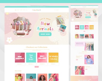 Shopify Theme, Shopify Website for Boutique, Pink Shopify Templates, Shopify Website Design, Cute Shopify Theme, Pastel, Shopify Design