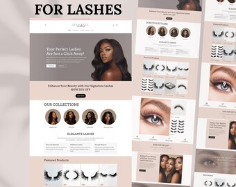 Lashes, Shopify Theme, Shopify Website for Lashes, Peach Shopify Templates, Website Design, Shopify Store, Shopify Banner, Pink Beauty