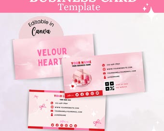 Pink Coquette Business Card Template, Red Creative Small Business Card Design , Canva editable, Business Card, Editable Business Card