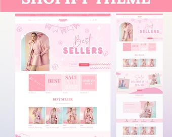 Shopify Theme, Website Template for Boutique, Shopify Template, Pink Shopify Template, Minimal & Cute Design, Boutique Fashion Theme, Clothe