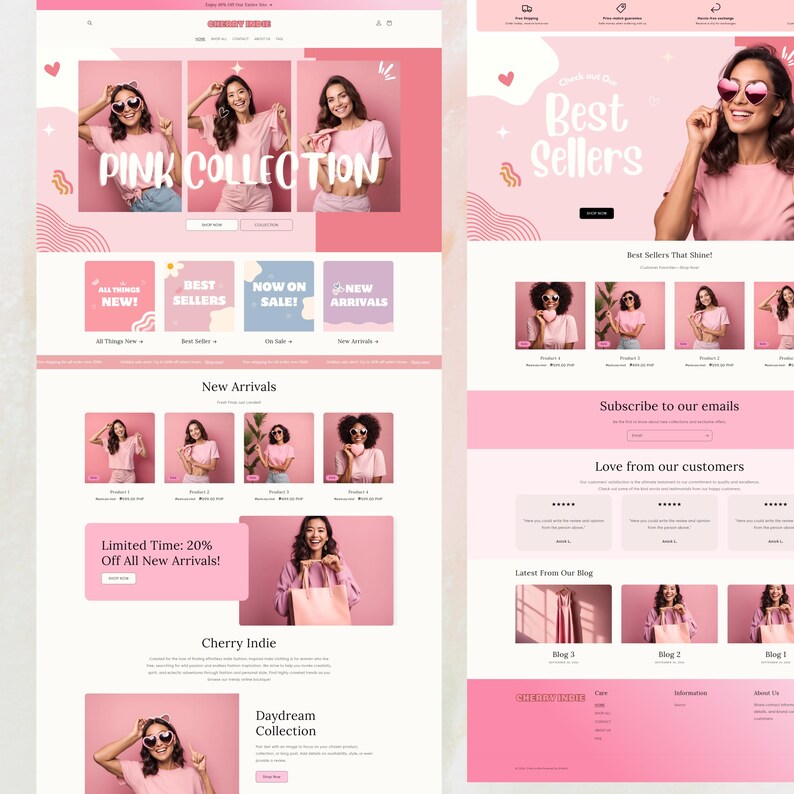 Shopify Theme, Shopify Website for Boutique, Pink Shopify Templates, Shopify Website Design, Shopify Theme, Minimalist & Cute Feminine Theme