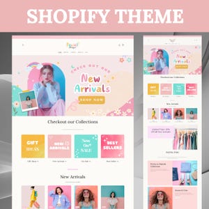 Shopify Theme, Shopify Website for Boutique, Pink Shopify Templates, Shopify Website Design Shopify Banner, Shopify Template, Rainbow Pastel