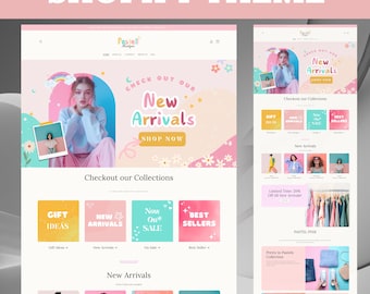 Shopify Theme, Shopify Website for Boutique, Pink Shopify Templates, Shopify Website Design Shopify Banner, Shopify Template, Rainbow Pastel