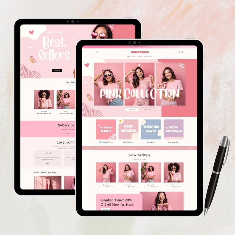 Shopify Theme, Shopify Website for Boutique, Pink Shopify Templates, Shopify Website Design, Shopify Theme, Minimalist & Cute Feminine Theme