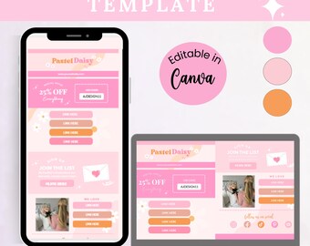 Link in bio template, Pink Landing Page, Canva Link In Bio, Instagram Bio Link, Pink Bio Website,  Canva Template , Cute Design, Branding
