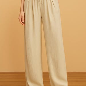 White Linen Wide Leg Pants: High Waist Cotton Blend Culottes