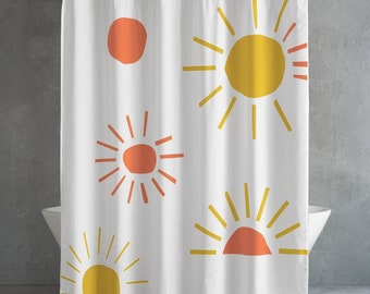 Boho Mid Century Shower Curtain Minimalist Abstract Summer Sun Modern Curtain Waterproof Fabric for Bathroom Decor Bathtub with 12 Hooks