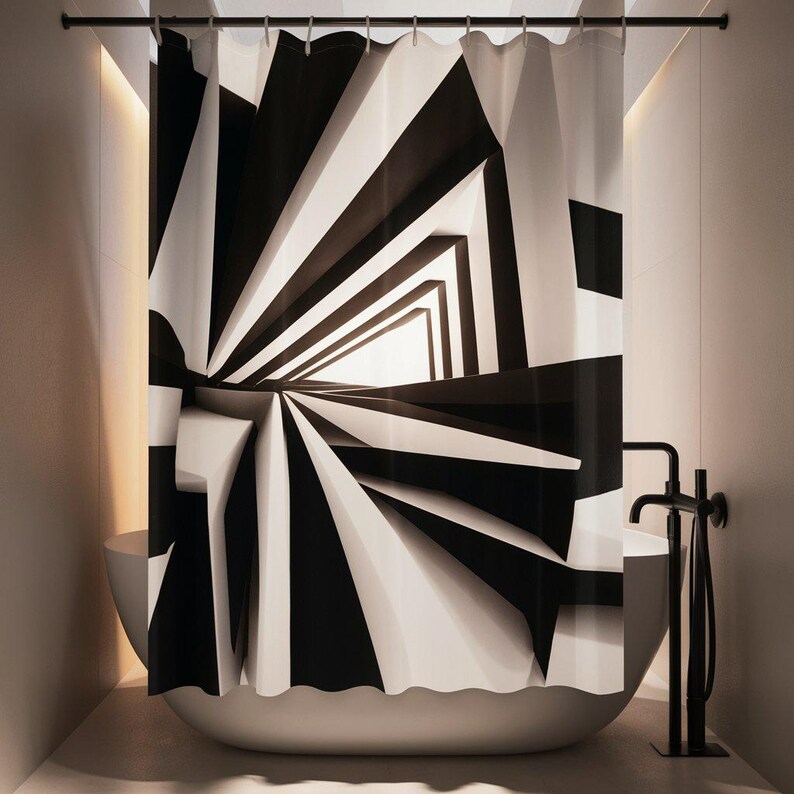 Boho Shower Curtain for Bathroom Mid Century Black and White Aesthetic