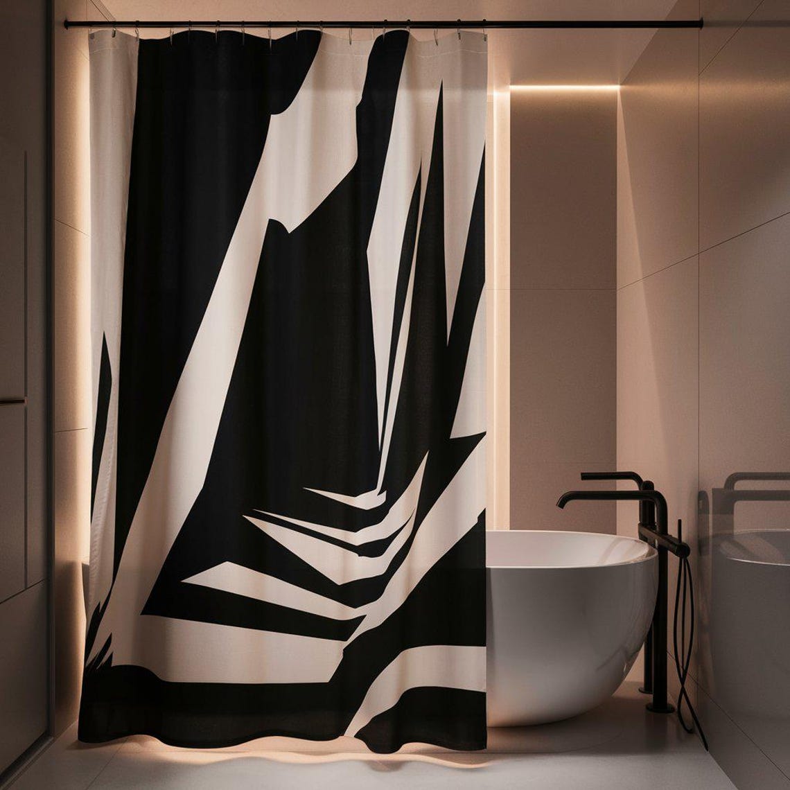Boho Shower Curtain for Bathroom Mid Century Black and White Aesthetic ...