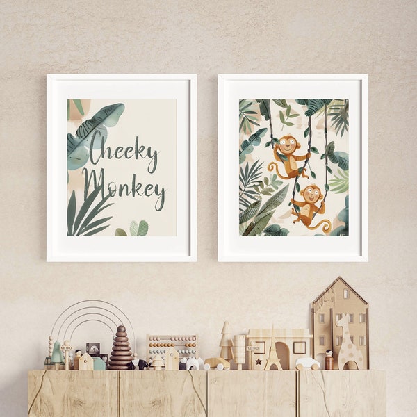 Cheeky Monkey Set Of 2 Art Prints | Nursery Decor | Boys Room Decor | Digital Prints | Boys Room Style | Girls Room Style