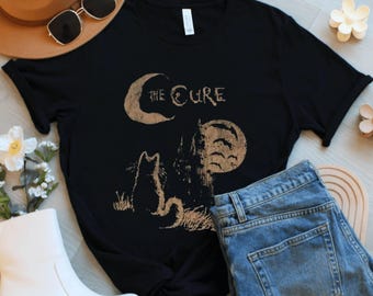 Camiseta gótica vintage de gato: camiseta con gráfico de luna inspirada en The Cure