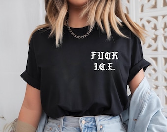 FCK ICE Gothic Text Shirt, Minimal Chest Print Typography Tee