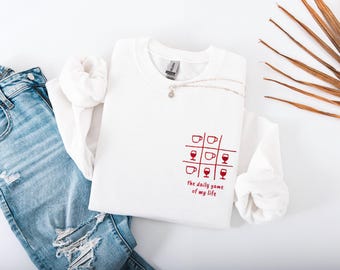 Sudadera de tres en raya con café y vino • Diseño de juego diario • Ajuste cómodo unisex