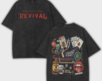 Camiseta gráfica Treaty Oak Revival, camiseta vintage de cartas de casino, top unisex estilo banda retro