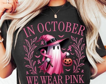 Pink Ghost Halloween T-Shirt, October Awareness Tee, Spooky Graphic Shirt