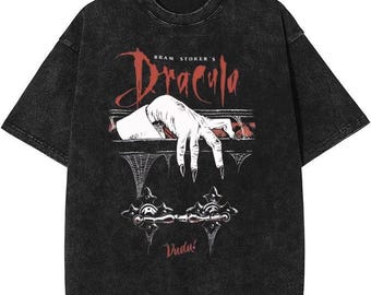 Camiseta lavada con ácido de Drácula de Bram Stoker, camiseta de terror, camiseta vintage