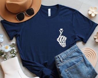 Skeleton Hand Heart Graphic Tee, Gothic Edgy Style