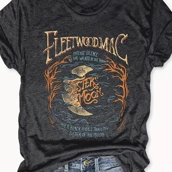 Women's Moon Short Sleeve T-shirt, Vintage Trendy Casual for Daily Wear,Round Neck Tee