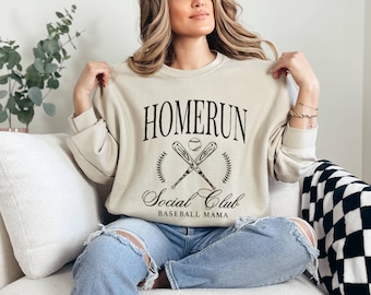 Homerun Social Club Sweatshirt, Baseball Mama Crewneck, Vintage Sports Graphic Pullover