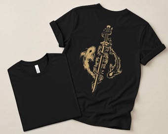 Camiseta con estampado de daga de pez koi, camiseta gráfica de estilo japonés, estampado trasero de estilo streetwear vintage, top gótico unisex.