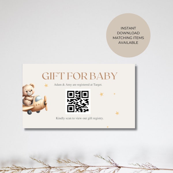 Printable Gift Registry Qr Code, Bear Baby Gift Registry Insert Card, How To Create A Qr Code Guide Included, Matching items