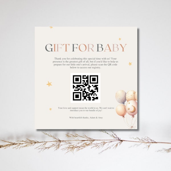 Printable Gift Registry Qr Code, Minimalist Baby Shower Gift Registry Insert Card, How To Create A Qr Code Guide Included, Square Gift Card