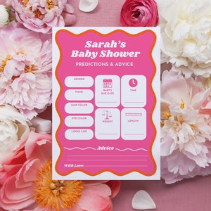 Carte de prédictions et de conseils modifiables pour bébé, jeux de baby shower, carte de prédictions de bébé ondulé, carte de conseils de baby shower simple Canva