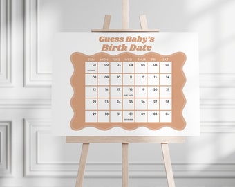 Guess Baby's Due Date | Editable Template | Baby Shower | Prediction Calendar Wavy Due Date Game | Due Date Game