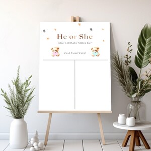 Editable Gender Guess Board Template, He Or She, We can Bearly Wait ,What Will Baby Be Sign, Gender Reveal Party, Instant Download