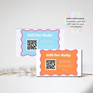 Afdrukbare QR-code voor cadeauregistratie, insteekkaart voor babycadeauregistratie, handleiding voor het maken van een QR-code inbegrepen