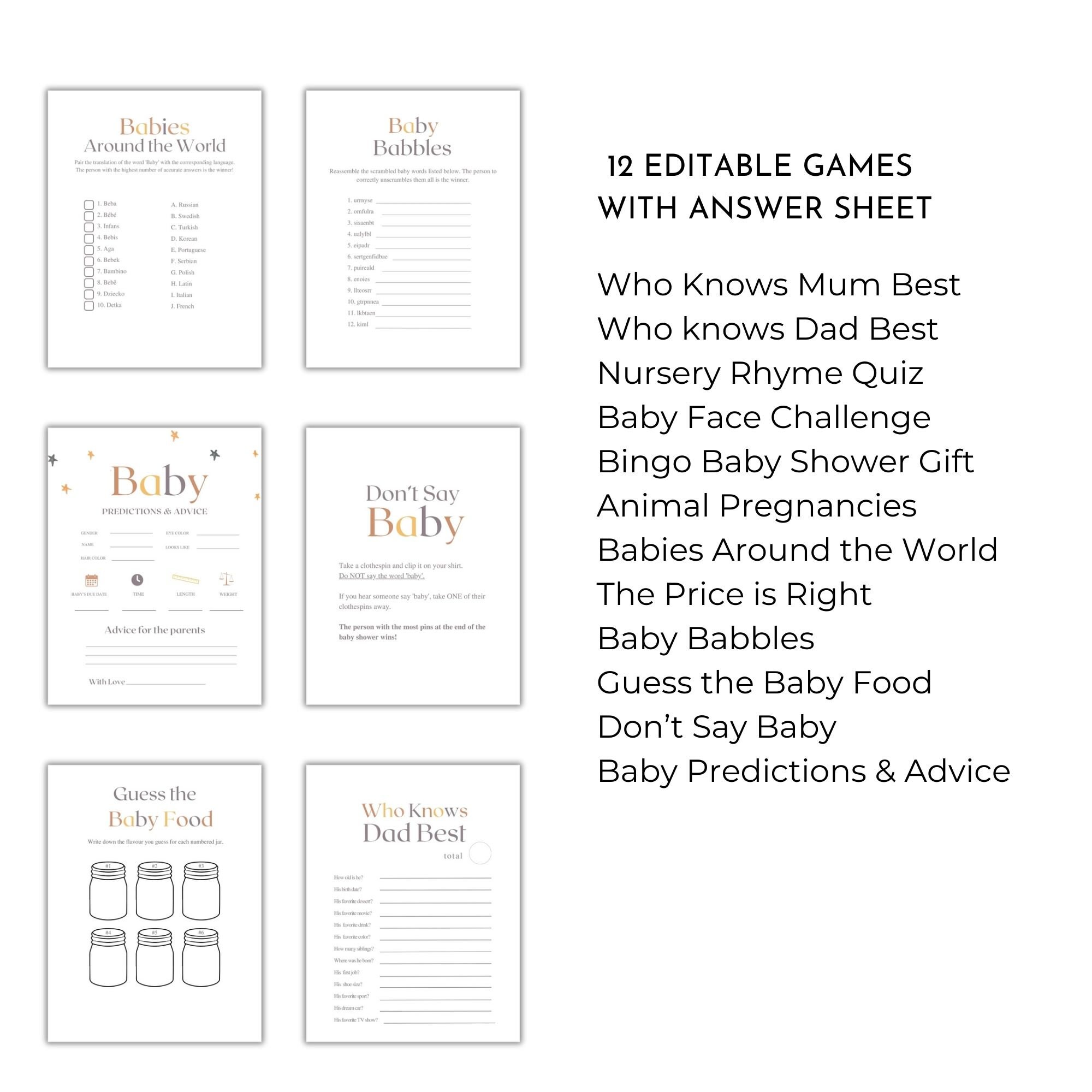 Printable Baby Shower Games Bundle, Instant Download Baby Shower Game ...