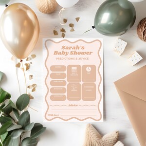Cartes de prédictions et de conseils pour bébé ondulés, jeux de baby shower, carte de prédictions de bébé rétro, carte de conseils simple pour baby shower Canva