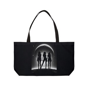 Cosmic Trio Tote Bag - Moonlit Silhouette Design - Eco-Friendly Reusable Bag