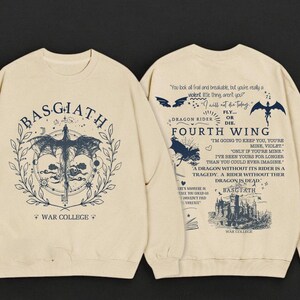 Basgiath War College Sweatshirt, Violet Sorrengail, Riders Quadrant, Fourth Wing Iron Flame, Rebecca Yarros, Onyx Storm, Xaden Riorson Ridoc