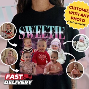 Comfortabele kleuren Custom Shirt, Custom Face kindershirt, Custom Family Photo Shirt, Bootleg verjaardagscadeau, cadeau voor haar, retro shirt huisdier