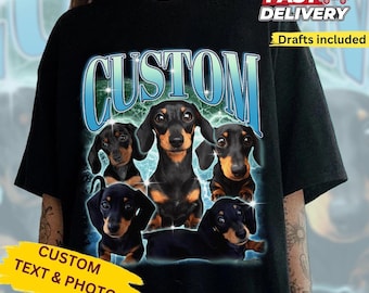 Custom Photo Pet Comfort Colors T-Shirt, Personalize With Pet Image Shirt, Vintage Bootleg Rap 90s Shirt, Custom Dachshund Dog Shirt Dog Mom