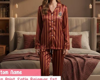 Pijamas personalizados de la Escuela de Magia, pijamas de la Casa del Mago con nombre personalizado, pijamas de fantasía de las Cuatro Casas, idea de regalo para pijamas de estilo mago 2026