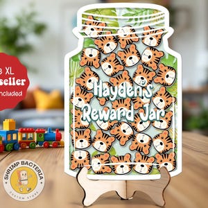 Personalized Animal Jungle Reward Jar Name, Tiger Magnet Token Classroom Teacher, Gift For Good Behavior Kid, Kindness Gift Class Reward Jar