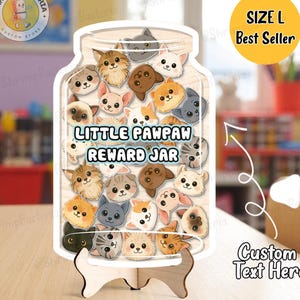 Personalized Cat Token Reward Jar for Kid, Pet Token Dog Token Reward For Kid, Back to school Gift, Colorful Classroom Decor Bedroom Decor