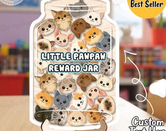 Personalized Cat Token Reward Jar for Kid, Pet Token Dog Token Reward For Kid, Back to school Gift, Colorful Classroom Decor Bedroom Decor