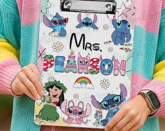 Personalized Disney Teacher Clipboard Gift, Custom Name Clipboard, Stitch Clipboard, Gift For Teacher, Custom Disney Character Clipboard