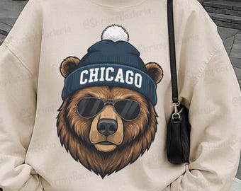 Vintage 90s Chicago Football Mascot Shirt, Retro Chicago Football Bear Crewneck, Bear Football Streetwear Tee, Bear Fan Crewneck