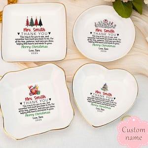 Personalized Teacher Trinket Dish, Custom Teacher 2025 Christmas Ring Dish Teacher Appreciation Ornament for Teacher Thank You Keepsake Gift