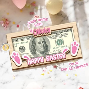 Personalized Bunny Money Holder, Custom Easter Gift For Kids, Wooden Bunny Decorations For Money Holder, Baby Gifts Keepsake For Boys Girls