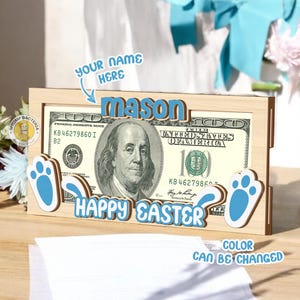 Personalized Bunny Money Holder, Custom Easter Gift For Kids, Wooden Bunny Decorations For Money Holder, Baby Gifts Keepsake For Boys Girls