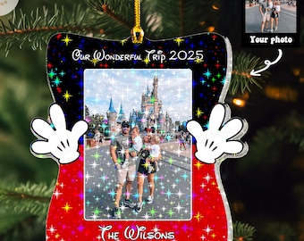 Personalized Disney Trip Ornament 2025, Custom Photo Disney Family Hologram Ornament, Disneyworld Disneyland Ornament, Family Vacation Photo