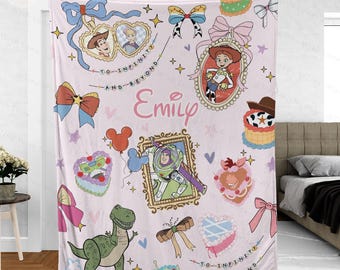 Personalized Toy Story 5 Blanket, Custom Disney Name Blanket with Woody, Buzz Lightyear & Jessie, Gift for Kids, Baby Shower, Boy or Girl